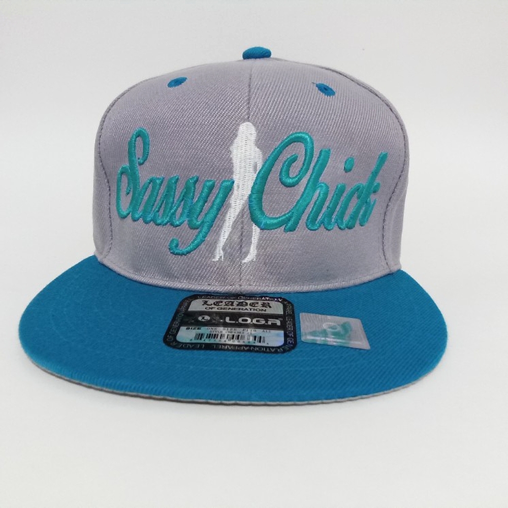 Sassy Chicks Snap Back Hat Gray & Blue Ball Cap 3D Embrodery Flat Bill Hat